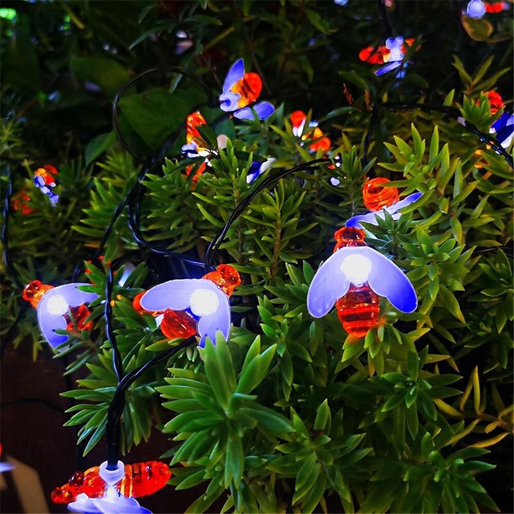 3M Solar Powered Bee String Lights, 20 LEDs Waterproof Outdoor Lights with Mounting Bracket for Christmas, Patio, Yard, Warm White, White Multicolor, Blue 2025 - $18.99 –P10