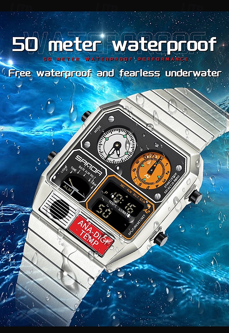 SANDA Men Digital Watch Sports Fashion Casual Business Minute Repeater Stopwatch Alarm Clock Waterproof Steel Watch 2026 - $48.99 –P14