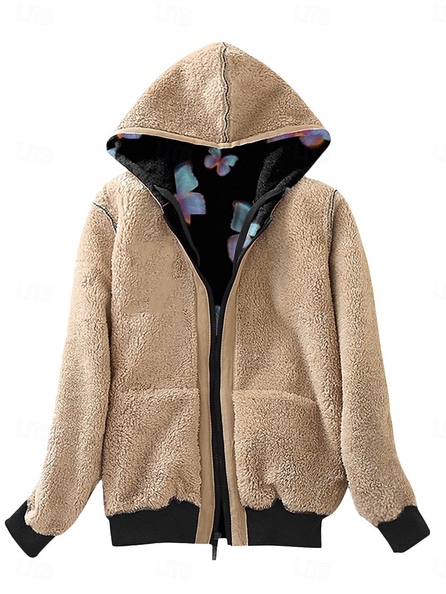 Femme Veste Polaire Manteau en peluche Veste à capuche Chaud Respirable Zippé Poche Doublé en Polaire Décontractées Papillon Vacances Plein Air Usage quotidien Sortie fermeture Éclair Normal Sweat de 2025 ? $32.99 –P9