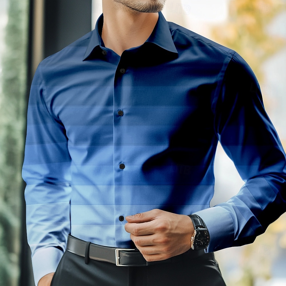 Herren Verlaufsstreifen Oberhemd Knopfhemd Langarm Business-Casual Formal Geschäft Täglich Herbst Winter Frühling Sommer Hemdkragen Knopf hoch 3D-Druck Schwarz Rote Blau Purpur 2025 - $25.99 –P1