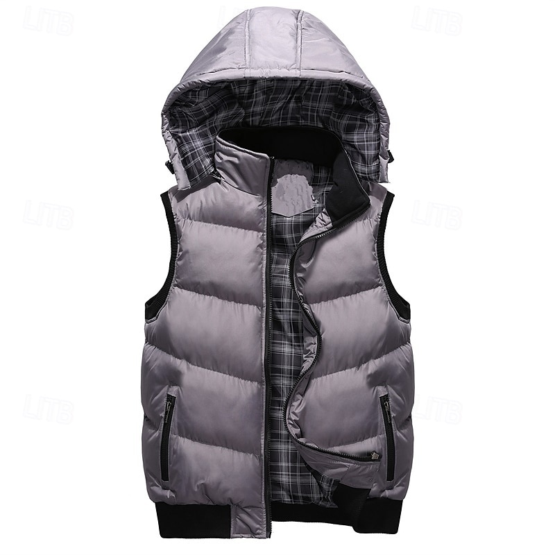 Pánské Puffer Vesta Vesta s kapucí S vycpávkou Vesta Prošívaná vesta Denní Rande Dovolená Módní Na běžné nošení Podzim zima Kapsy Polyester Zahřívací Pohodlné Barevné bloky Zip Kapuce Běžný Čern 2025 - $39.99 –P3