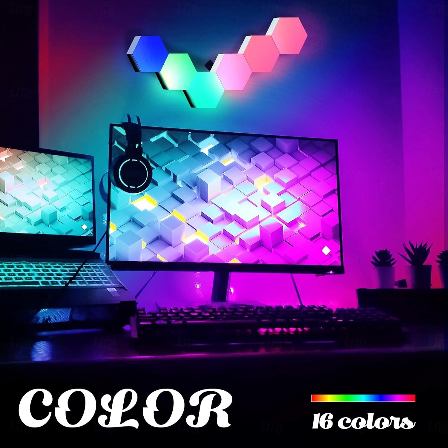 LED Smart Light Hexagonal LED Remote Control Wall Light, Modular Touch Color DIY Lighting for Bedroom, Bathroom, Living Room, Parties and Holidays 6-10 Piece Set 2025 - $64.99 –P3