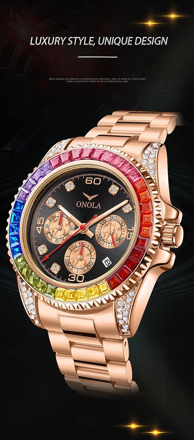ONOLA Luxury Iced Watches Men Automatic Date Multifunctional Steel Clocks Fashion Rainbow Diamond Quartz Wristwatch 2025 - $48.99 –P1