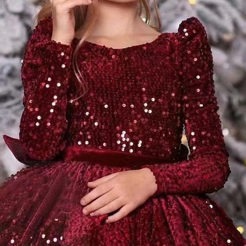 kinderkleidung Mädchen Party Kleid Feste Farbe Langarm Leistung Gitter Prinzessin Süß Gitter Mitte der Wade Etuikleid Tüll-Kleid Sommer Frühling Herbst Kinder Schwarz Wein Marineblau 2025 - $77.99 –P13