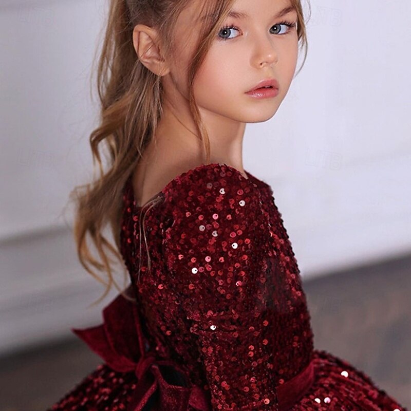 kinderkleidung Mädchen Party Kleid Feste Farbe Langarm Leistung Gitter Prinzessin Süß Gitter Mitte der Wade Etuikleid Tüll-Kleid Sommer Frühling Herbst Kinder Schwarz Wein Marineblau 2025 - $77.99 –P12