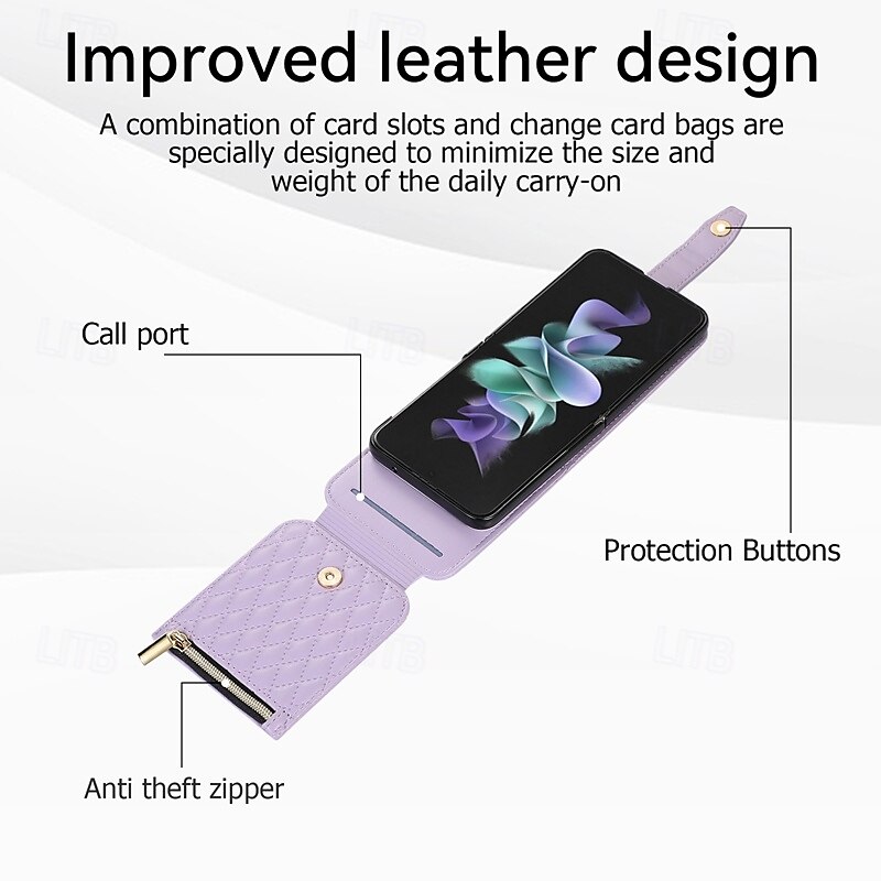 Telefon tok a Z Flip 6 Z Flip 5 Z Flip 4 Z Flip 3 Flip tok állványtartóval cipzárral csuklópánttal retro TPU PU bőr 2025 - $23.99 –P1