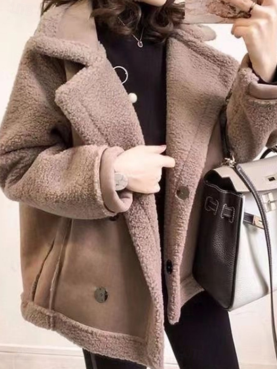 Dame Fleece-jakke Teddyfrakk Hettegenser Hold Varm Pustende Knapper Lomme Fleece Lined Fritid عادي Feriereise Gate Dagligdagstøy Ut på byen Enkeltkneppet Normal Aftæpning Normal Langermet Yttertøy 2025 - $45.99 –P11