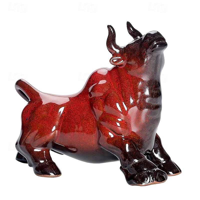 chinesische Feng Shui Keramik-Stierfigur - Wohlstand anziehende Büffelstatue, Schreibtisch-Dekor, Tierkreis-Tier-Handarbeit, nicht elektrisches Sammlerstück 2025 - $13.99 –P3
