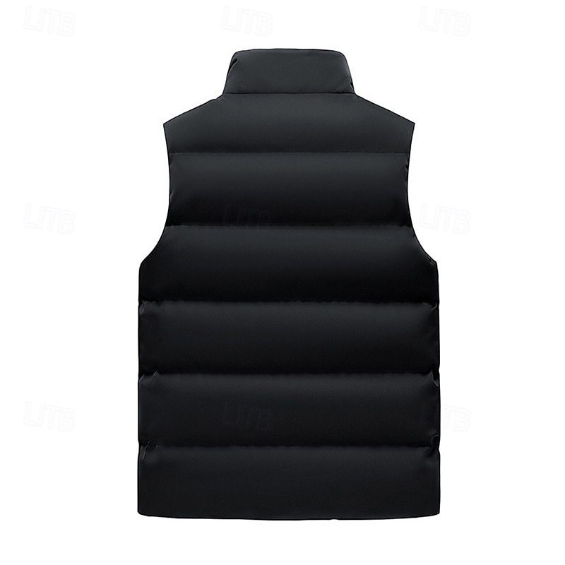 Pánské Puffer Vesta Denní Na běžné nošení Jaro & podzim Kapsy Polyester Pohodlné Pevná barva Zip Stojáček Běžný Černá Rubínově červená Tmavomodrá Vesta 2025 - $38.99 –P6