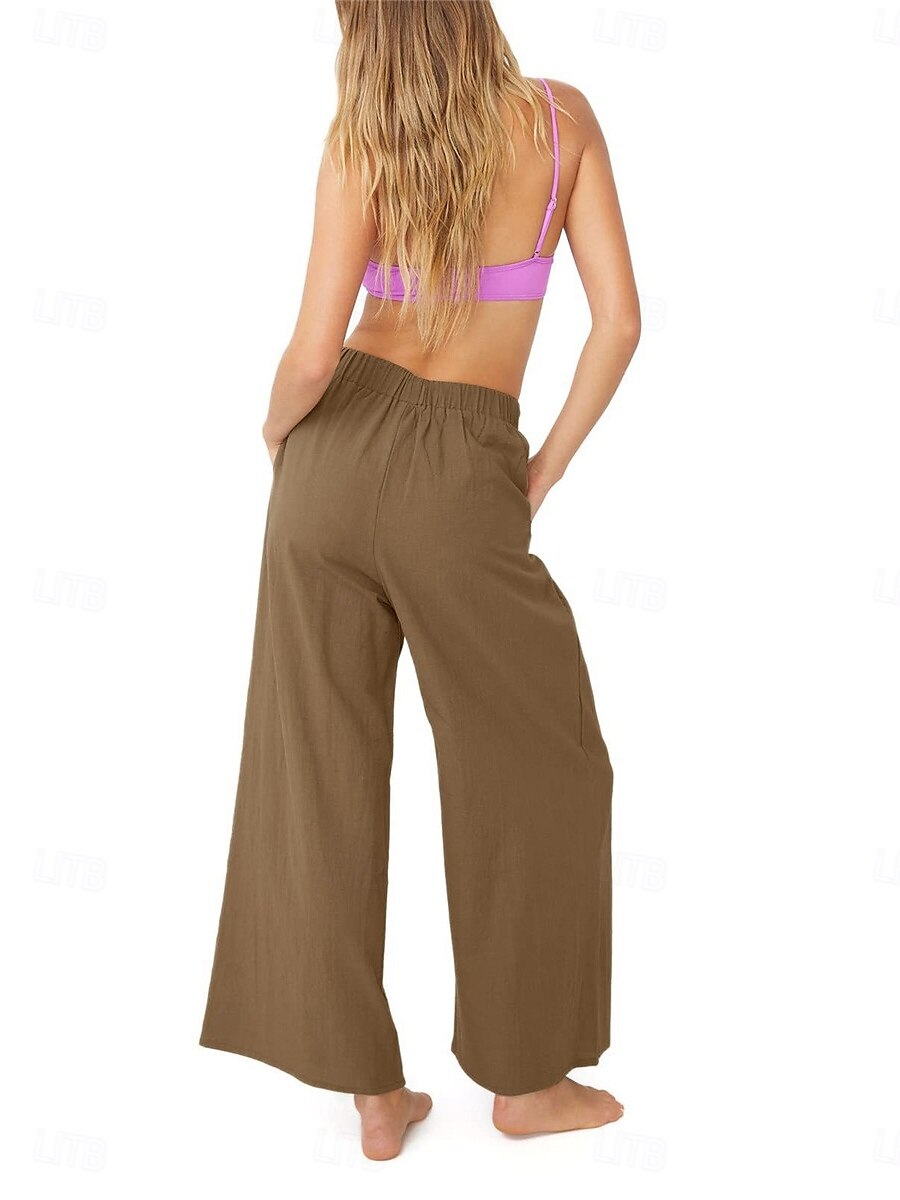 Pentru femei Picior Larg chinez Modă Șic Stradă Lungime totală Talie Înaltă Simplu Buzunar Curea elastică Confortabil Απαλό Comfortabil Micro-elastic În aer liber Stradă Maro Închis Caisă Alb 2025 - $22.99 –P5