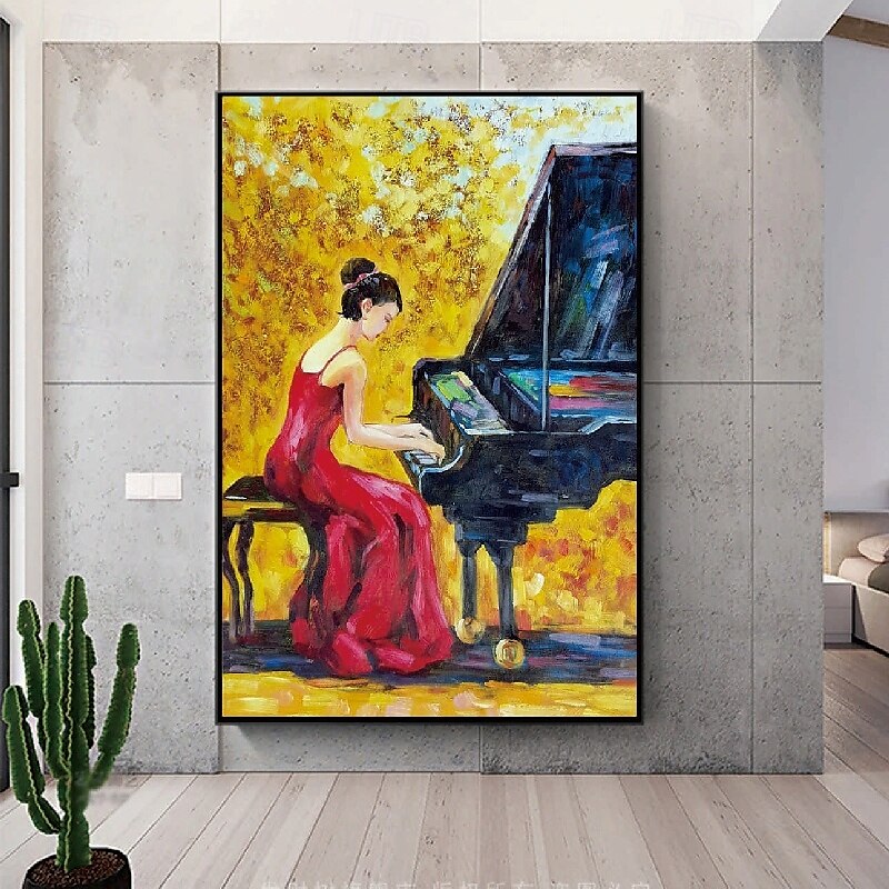Musik-Ölgemälde, handgemalt, impressionistisches Geiger-Porträt-Ölgemälde auf Leinwand - handgemalte Textur, Musik-Ölgemälde, bildende Kunst, Pattle Knife-Porträt-Ölgemälde 2025 - $125.99 –P3