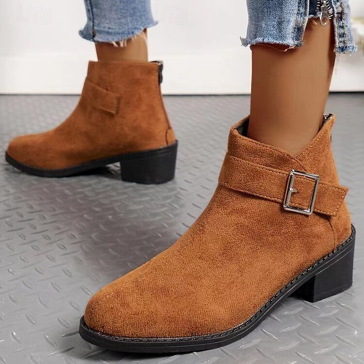 Botines con estampado de leopardo para mujer con correa de hebilla, estilo occidental informal, tacón bajo cómodo para uso diario 2025 - $34.99 –P5