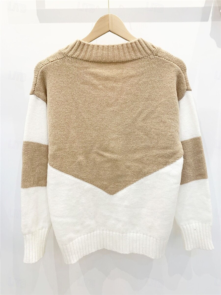 Dame Genser Pullover genser Fritid Myk Fargeblokk Riflet V-hals Strikket Langermet Vanlige topper Strikke utendørs Daglig Helg Svart Rosa Høst Vinter 2025 - $54.99 –P2