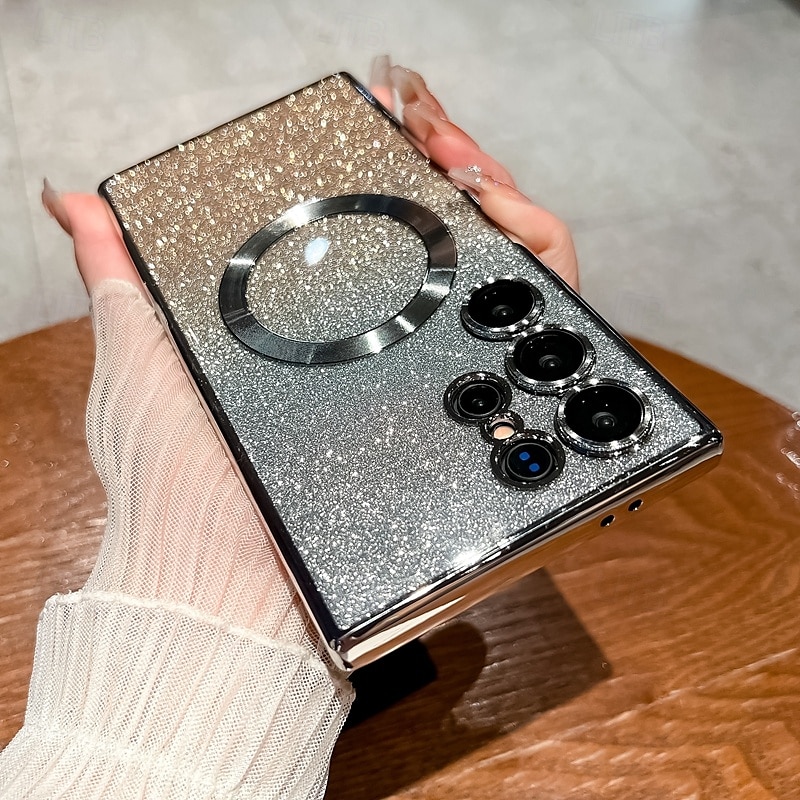 teléfono Funda Para S24 S24 Ultra Plus S24 FE S23 S23 Ultra S23 Plus S25 Ultra Funda Trasera Magnética Soporte de carga inalámbrica Brillo ostentoso brillante Retro TPU Enchapado ordenador personal 2025 - $14.99 –P9