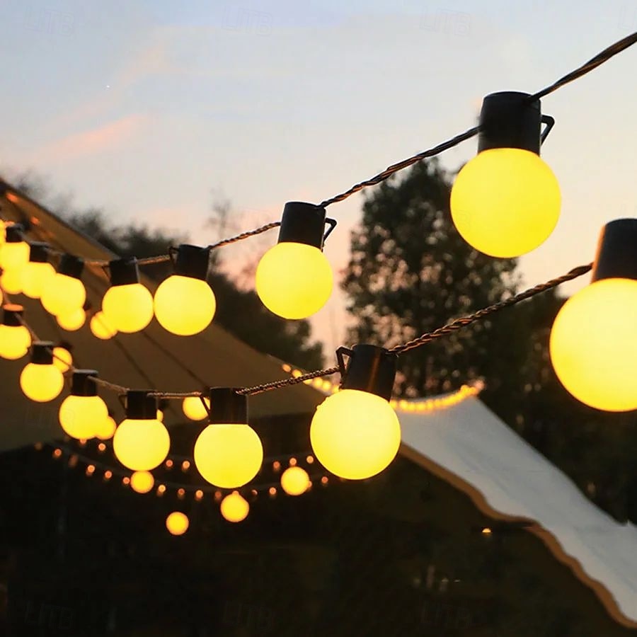 solenergi utendørs vanntette g50 pære lysstreng 5m 7m perfekt for jul, bakgård utendørs terrasse camping atmosfære dekorasjon 2025 - $65.99 –P4