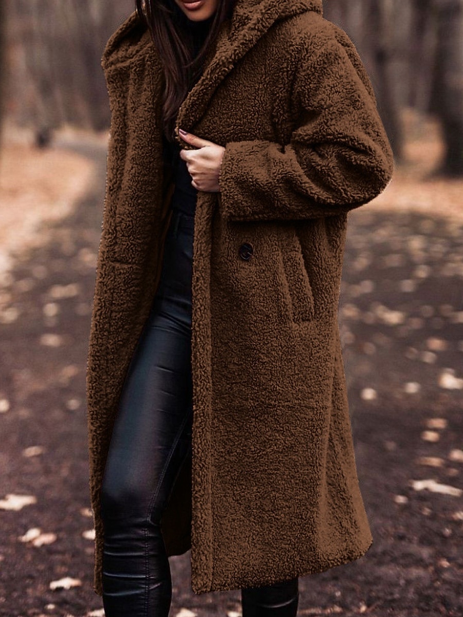 Per donna Giacca in pile Cappotto teddy Giacca con cappuccio Tenere al caldo Traspirante Bottoni Tasche In pile Informale Liscio Da mare Strada Da tutti i giorni Per uscire Monopetto Lungo Felpa del 2025 a $68.99 –P2