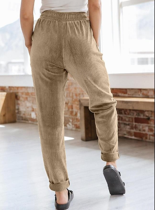 Women's Sweatpants Chinos Fashion Streetwear Full Length Medium Waist Plain Pocket Comfy Soft Comfortable Micro-elastic Outdoor Street Dark Brown Black Deep Blue Khaki Spring & Fall Loose Fit 2025 - $24.99 –P4