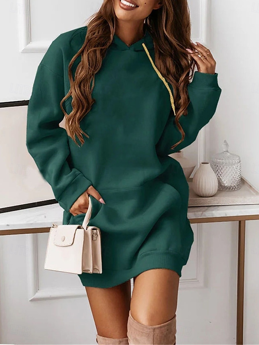 Women's Hoodie Dress Mini Dress Pocket Casual Hooded Long Sleeve Black Pink Red Color 2025 - $27.99 –P3
