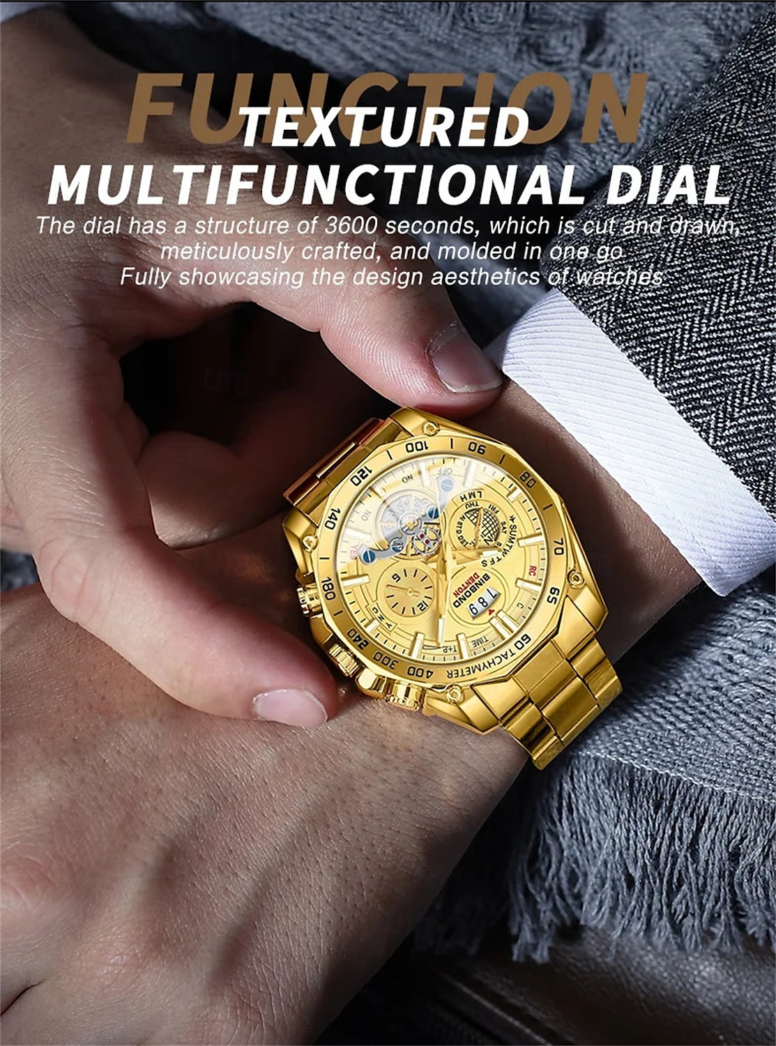 BINBOND Luxury Gold Watch Men Round Japan Quartz stainless steel Waterproof Sports Automatic Date Wrist Quartz Watch B4750 2025 - $25.99 –P12