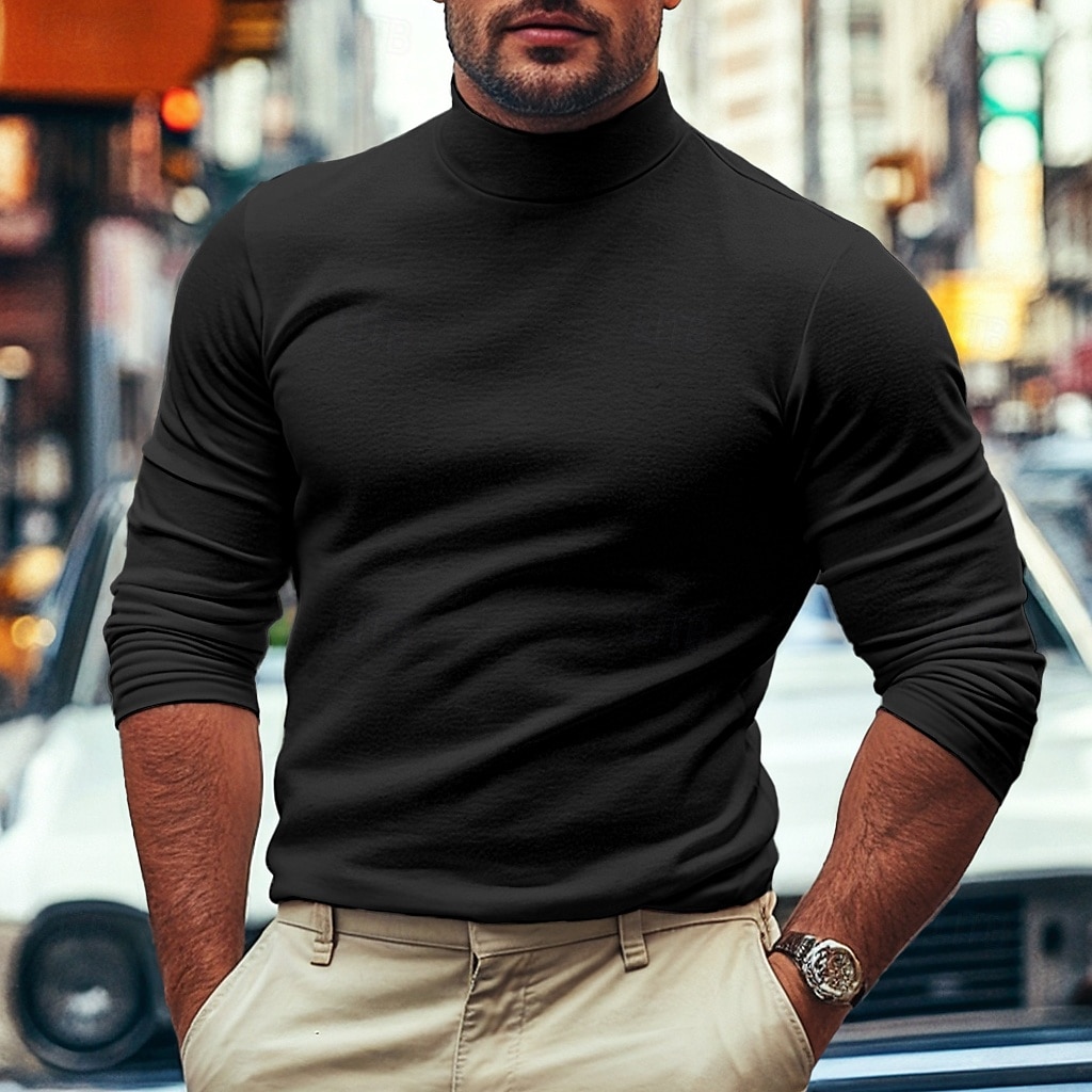 Men's Dralon Mock Turtleneck T shirt Tee Turtleneck shirt Tee Top Long Sleeve Shirt Plain Turtleneck Street Vacation Long Sleeve Soft Clothing Apparel Fashion Designer Basic 2025 - $17.99 –P11