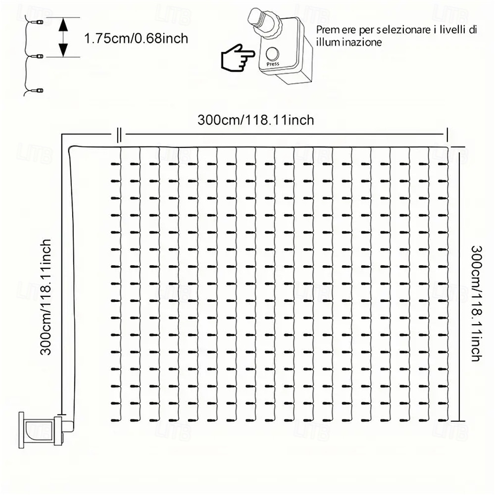 Luces de String Cortina 3x3M 300 LED 31V Calor Blanco 8 Modos Seguras para Decoración de Boda y Jardín 2026 - $50.99 –P1