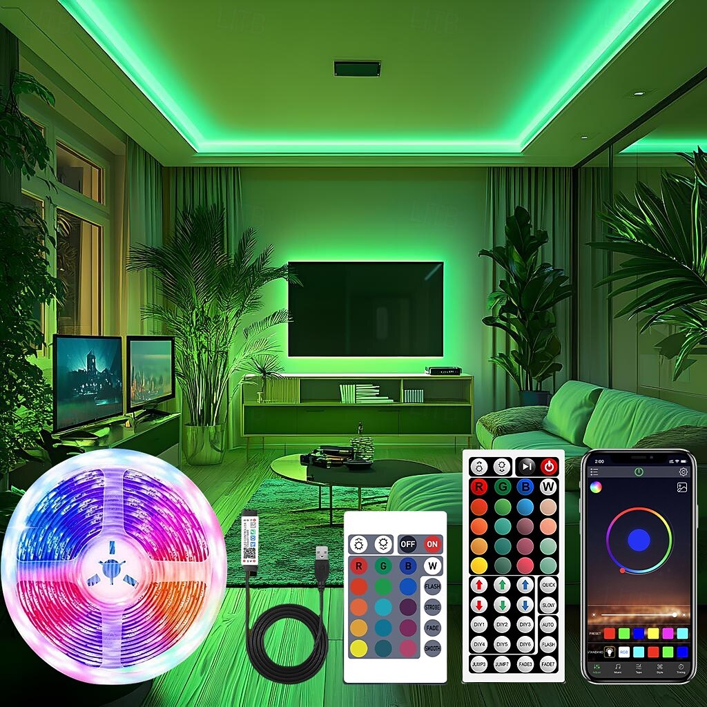 Bande lumineuse LED étanche avec télécommande, bandes lumineuses USB RVB multicolores, synchronisation de la musique Bluetooth, changement de couleur pour le rétroéclairage du téléviseur, la chambre, la cuisine, la fête et la décoration extérieure de 2025 ? $12.99 -P9