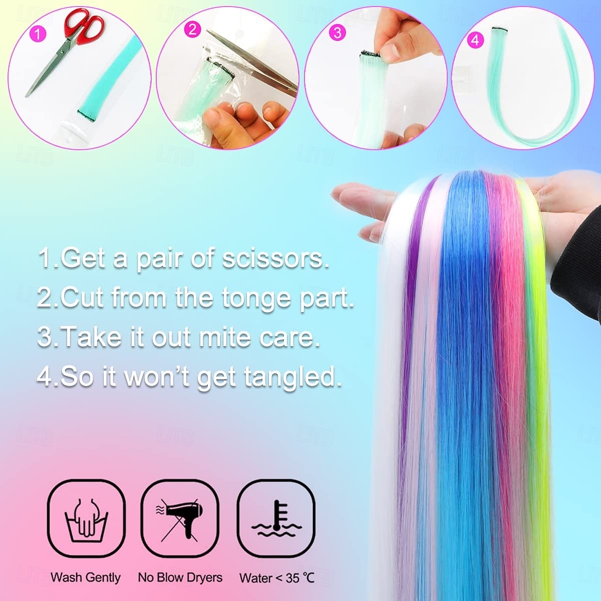 12PCS Colored Hair Extensions Clip in Colorful Hair Extensions 22 Inch Rainbow Hair Extensions for Kids Women's Gifts Blue Hair Extensions 2025 - $14.99 –P10