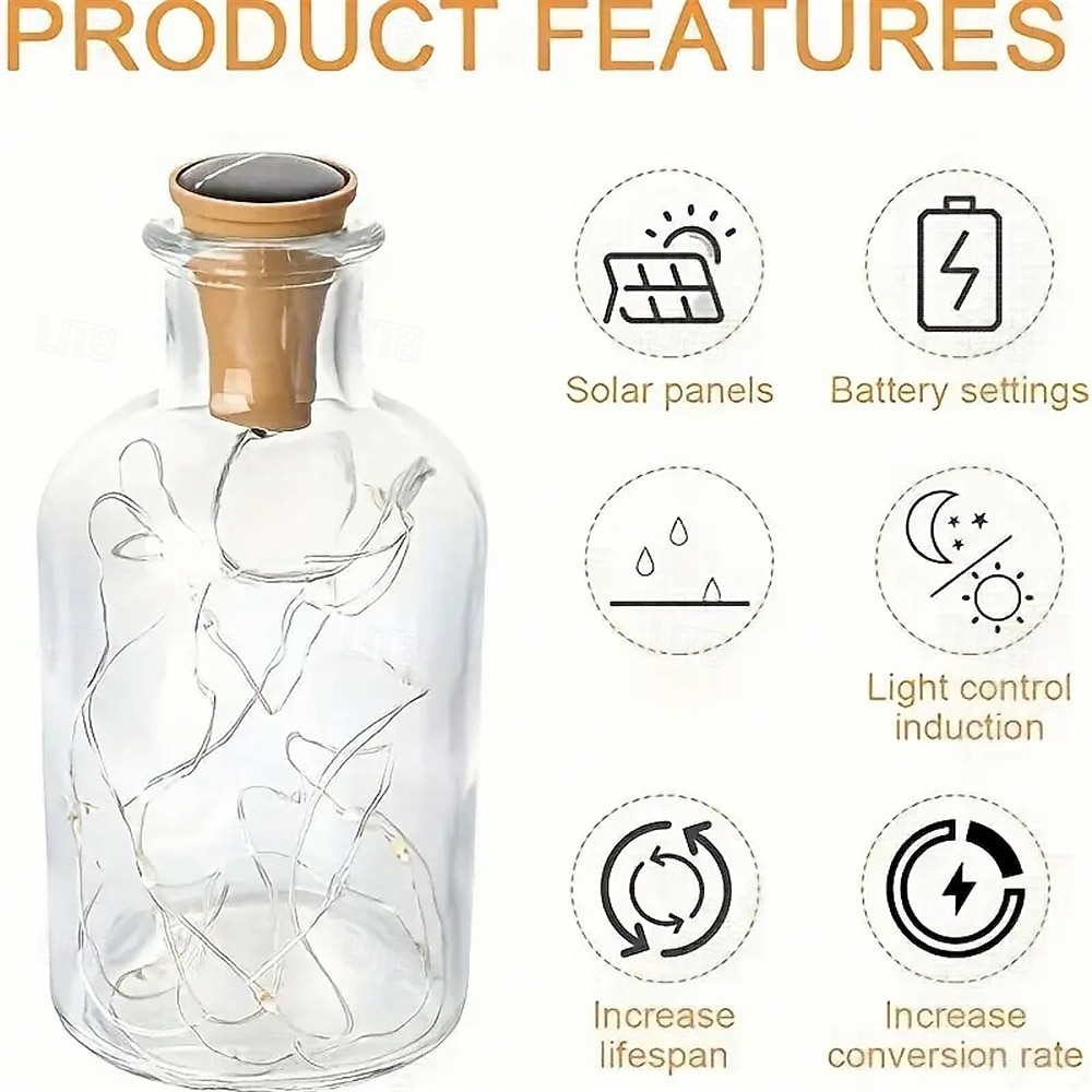 2M Solar String Lights, 20 LEDs Wine Bottle String Lights, Warm White, RGB and Waterproof for Christmas & Wedding Decorations 5pcs Set 2025 - $30.99 –P2