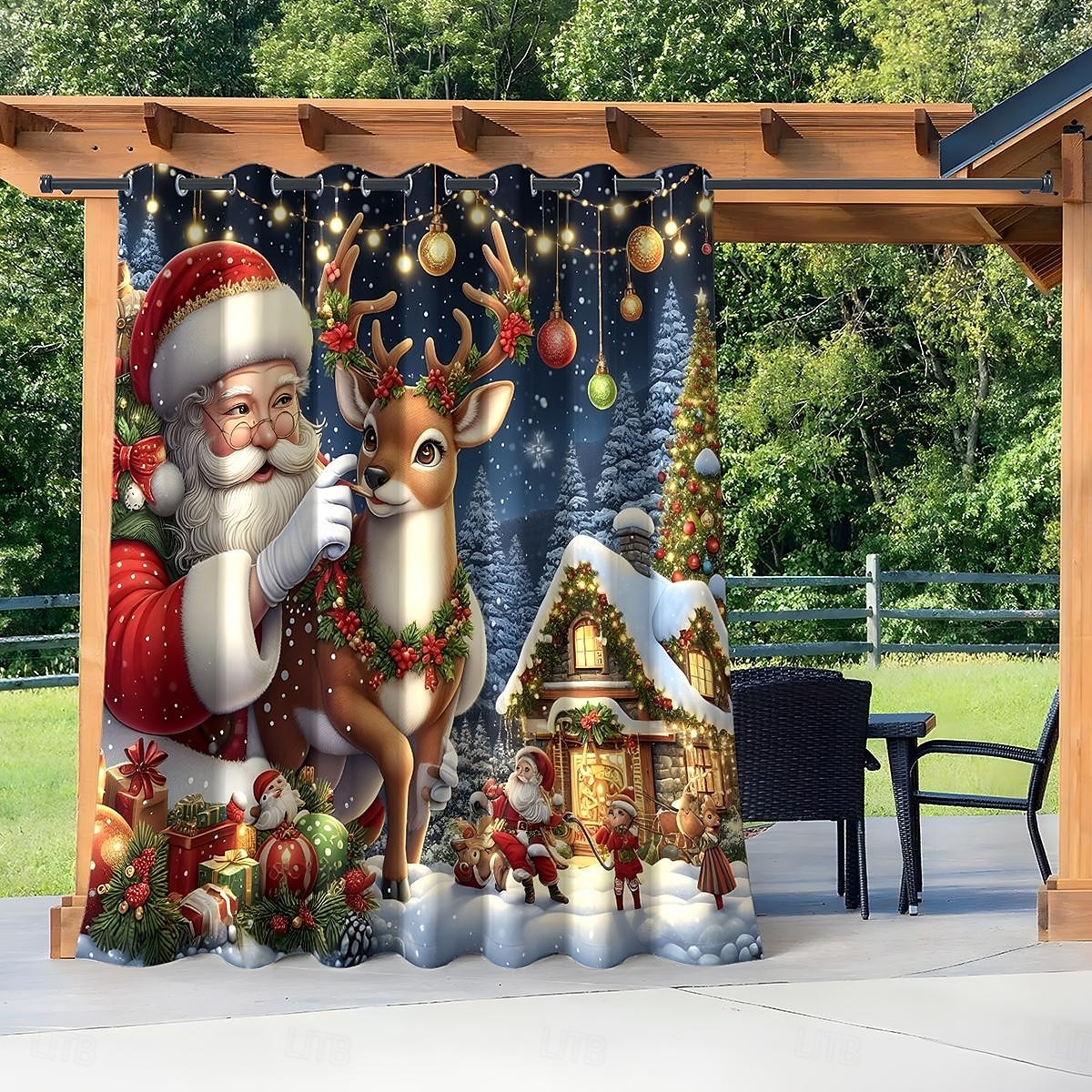 vánoční ozdoby santa voděodolný venkovní závěs soukromí, posuvné závěsy na terasu, závěsy na pergolu, průchodka pro altán, balkon, veranda, párty, 1 panel 2025 - $42.99 –P8