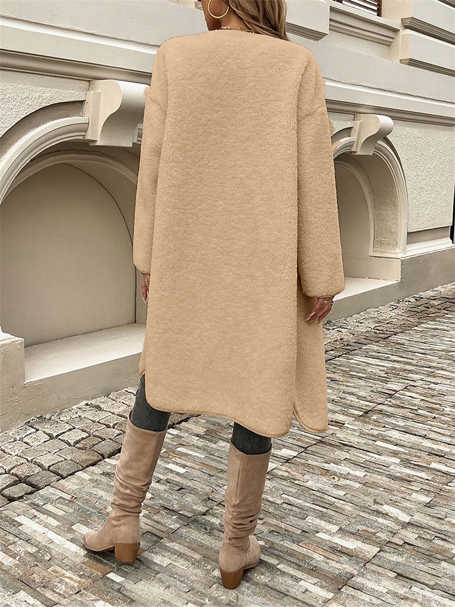 Per donna Cappotto invernale Esterno Strada Da tutti i giorni Autunno Inverno Lungo Cappotto Standard Tenere al caldo Traspirante Moda Informale Giacca Manica lunga Liscio Con tasche Verde militare del 2025 a $62.99 –P5