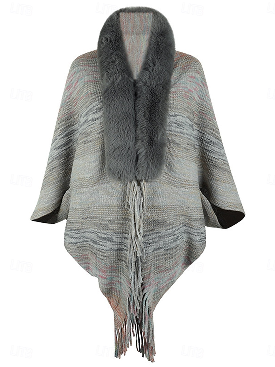 Women's Shrug Casual Soft Rainbow Ribbed Open Front Tassel Knitted Faux Fur Trim Long Sleeve Regular Tops Knit Outdoor Daily Weekend Pink Apricot Fall Winter 2025 - $29.99 –P8