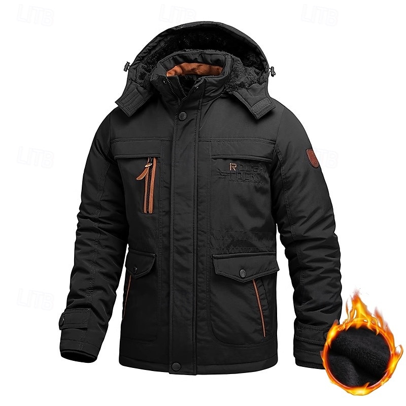 Herr Utomhusjacka Fleece-jacka Sport & Utomhus Håller värmen Fleecefoder Avtagbar huva Vinter Höst Aktiv Sport Normal Svart Marinblå Kaki Armégrön Jacka 2025 - $86.99 –P2