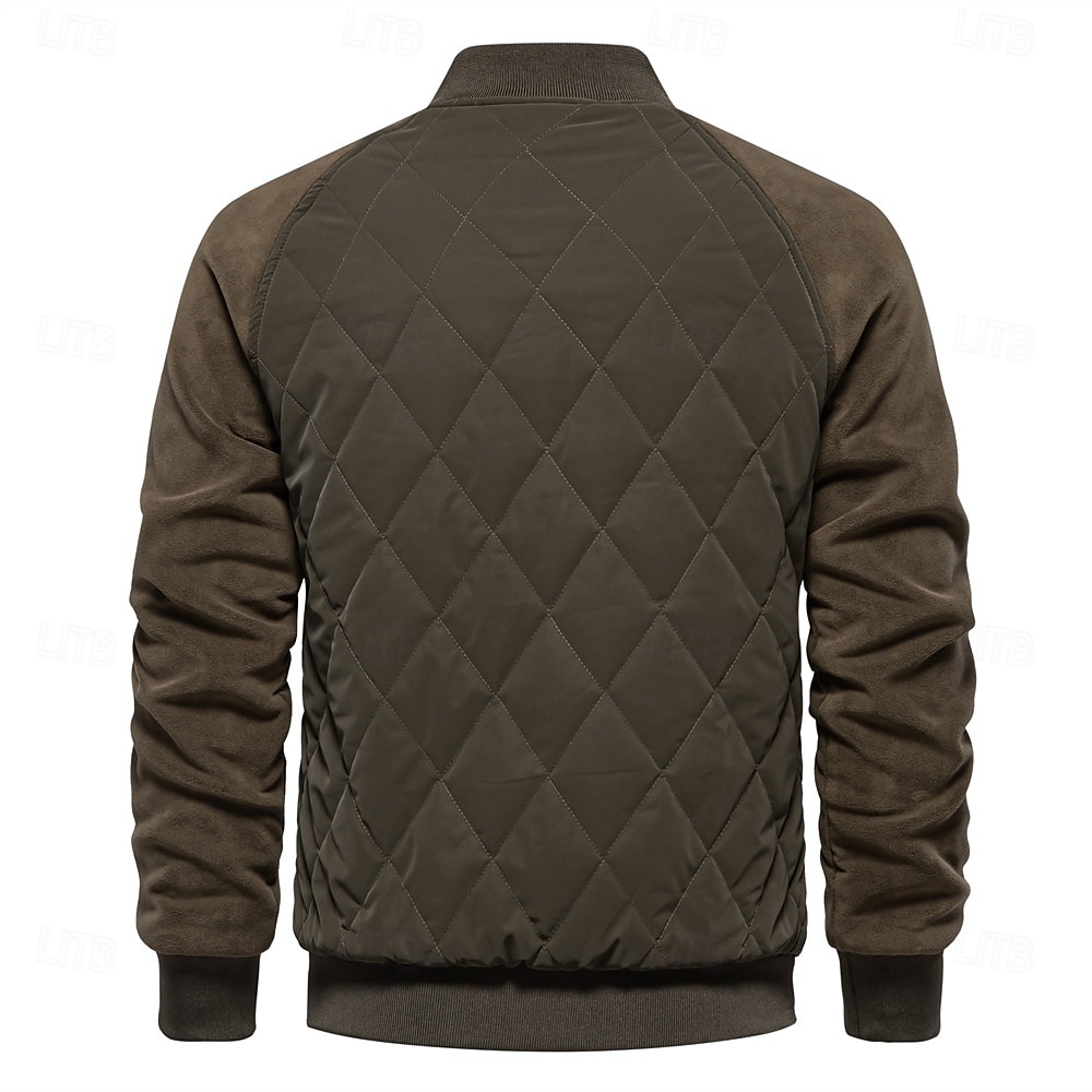 Men's Bomber Jacket Fleece Jacket Padded Casual Daily Vintage Style Fall & Winter Color Block Casual Standing Collar Regular Camel Apricot Black Army Green Grey Jacket 2026 - $62.99 –P2