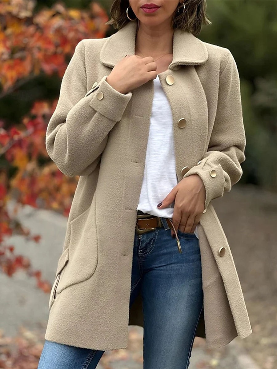 Manteau Femme Extérieur Plein Air Usage quotidien mode Décontractées Avec poches Normal Manteau Noir Abricot Café Automne Hiver Boutonnage Simple Col rabattu Standard S M L XL 2XL de 2025 ? $52.99 –P1