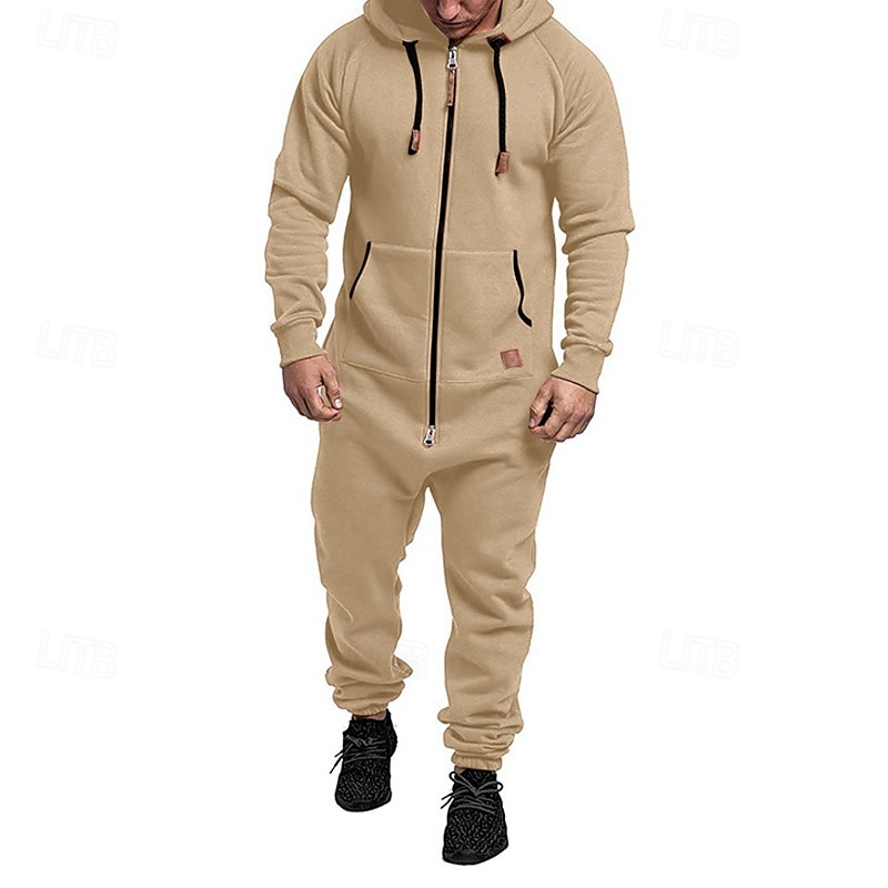 Men's Tracksuit Jumpsuit Full Zip One-piece Casual Fall Long Sleeve Thermal Warm Soft Fitness Gym Workout Running Sportswear Activewear Solid Colored Dark Grey Dark Khaki Black 2025 - $31.99 –P6