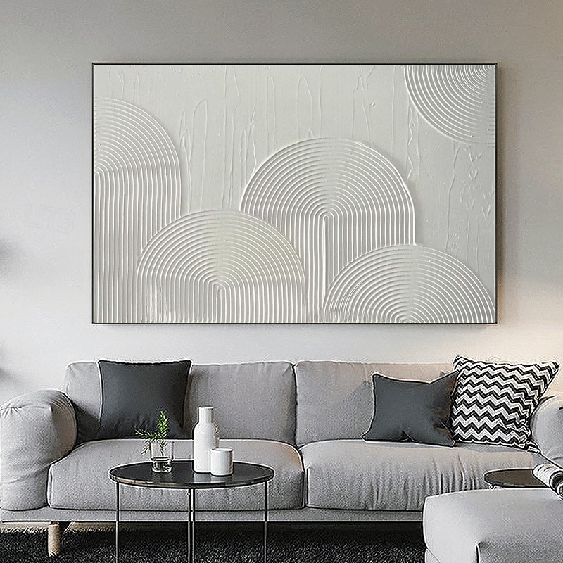 peinture sur toile texturée en arc peinte à la main art mural minimaliste en toile blanche art mural moderne texturé toile arc-en-ciel minimaliste cadre de décoration pour la maison prêt à accrocher de 2025 ? $158.99 –P5
