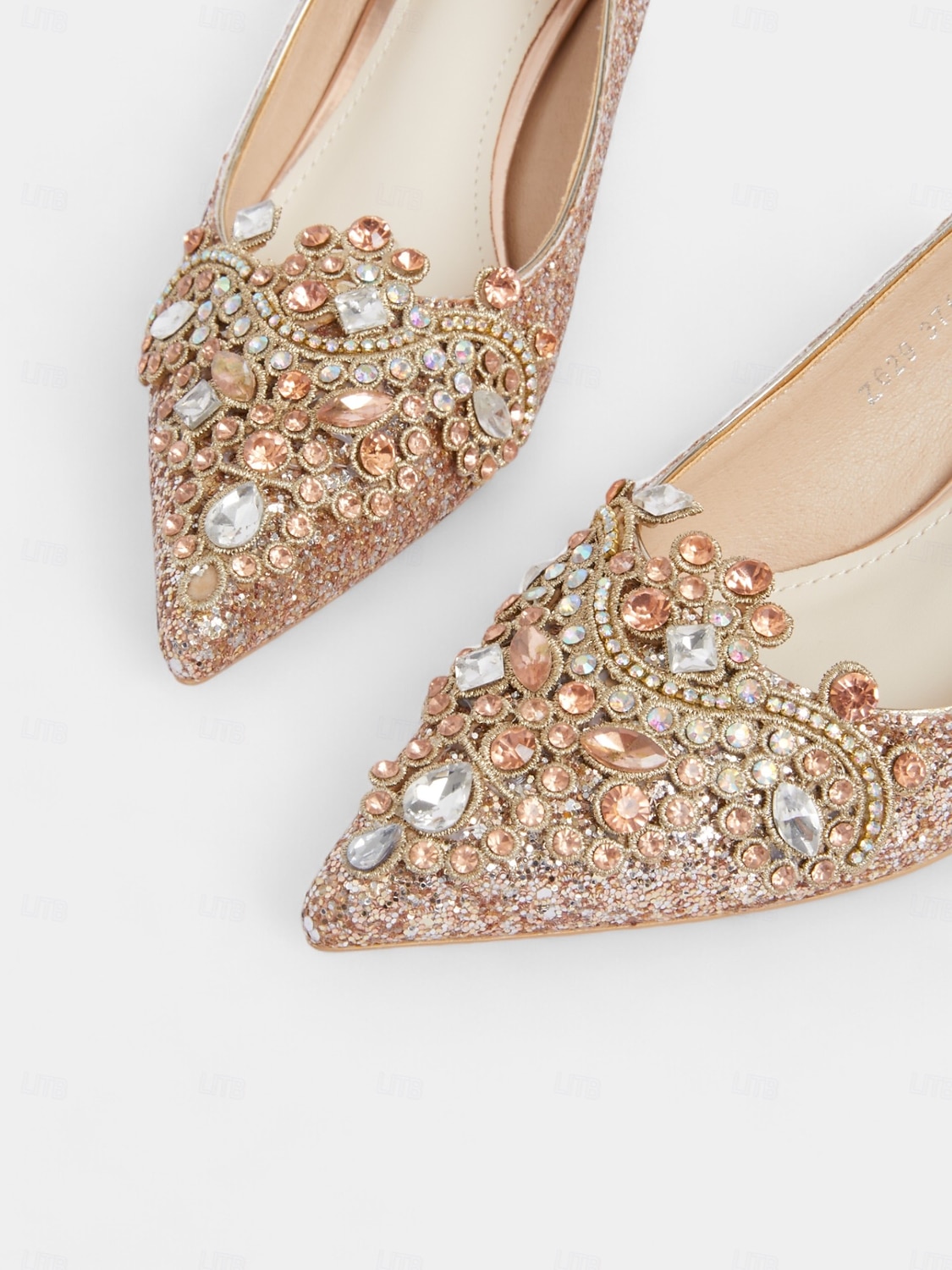 Pantofi cu toc de mireasă cu sclipici auriu și șampanie, pantofi stiletto cu cristale pentru nunți de lux și de seară 2026 - $59.99 –P6