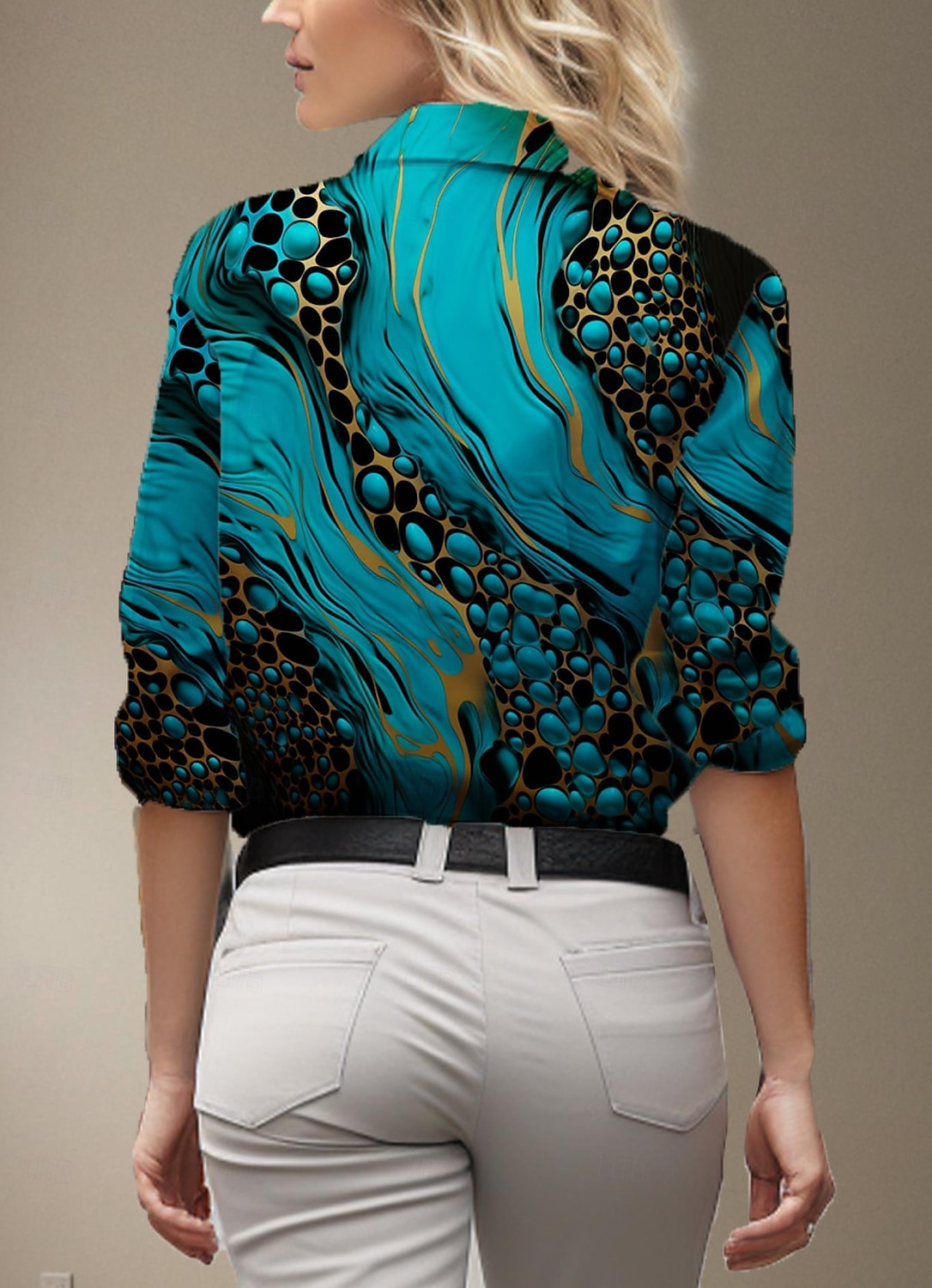 Camicia da donna a maniche lunghe con bottoni Blusa quotidiana Collo a giro Green Primavera Autunno Inverno del 2025 a $26.99 –P2