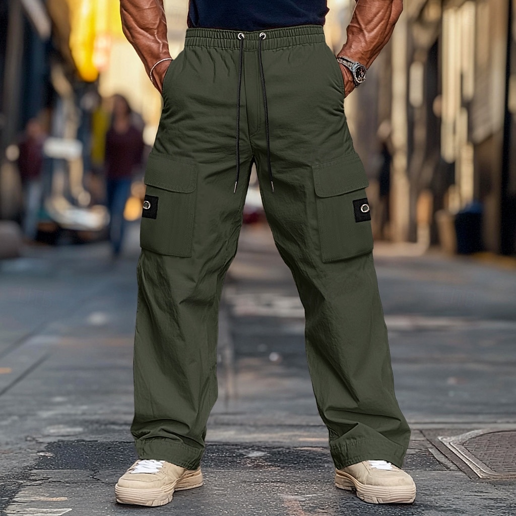 Herren Cargohose Cargohosen Hose Hosen Freizeithose Tasche Elastische Taille Gerade geschnitten Glatt Komfort Weich In voller Länge Outdoor Täglich Ausgehen Modisch Strassenmode Schwarz Armeegrün 2025 - $28.99 –P5