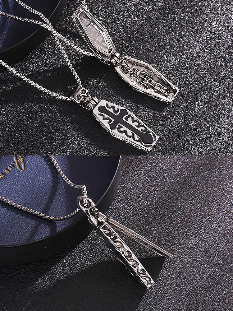 Gothic-Halskette mit Totenkopf- und Sargkreuz-Anhänger – Edelstahl-Amulett im Vintage-Stil für Männer 2025 - $8.99 –P7