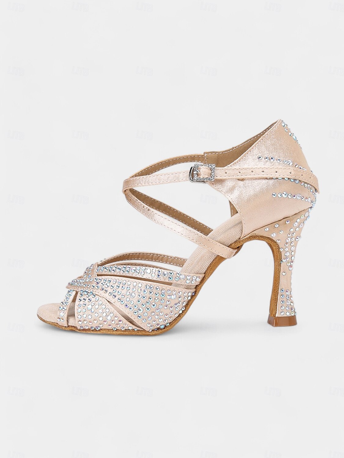 Escarpins de danse pour femmes en strass dorés avec brides croisées et semelle en daim – idéals pour les spectacles de danse de salon et de danse latine de 2025 ? $54.99 –P10