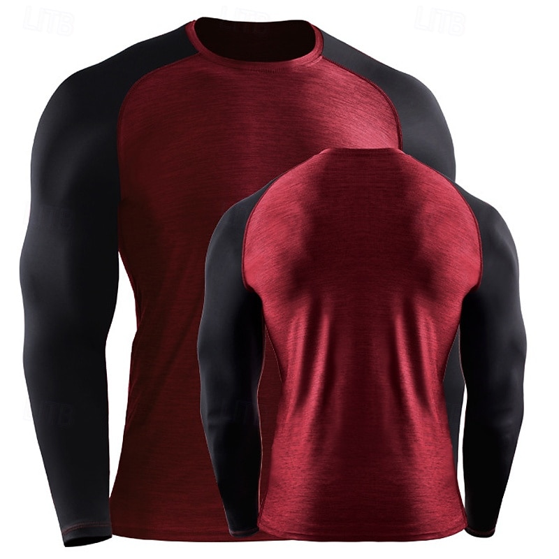 Men's Color Block Running T-Shirt Spring Fall Long Sleeve Casual Athleisure Quick Dry Breathable Gym Workout Running Walking Jogging Red Dark Navy Sage Sportswear Activewear 2026 - $21.99 –P8