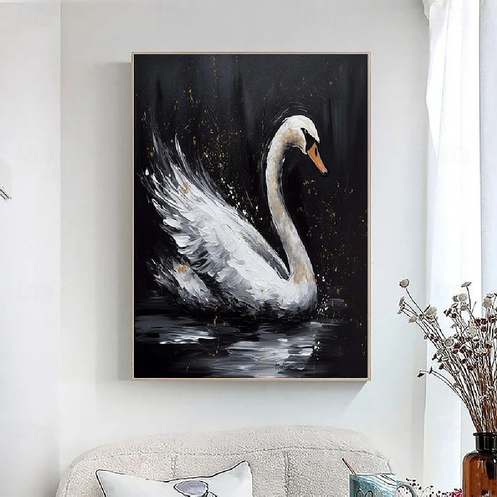 peinture à l'huile animale abstraite faite à la main peintures de cygne blanc sur toile peinture acrylique richement texturée faite à la main art mural moderne œuvre d'art peinte à la main pour de 2025 ? $116.99 –P2
