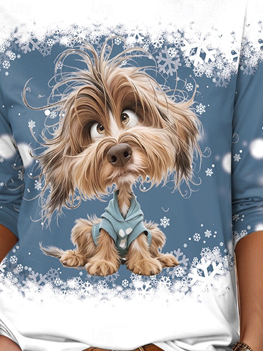 t-shirt femme mode moderne décontracté imprimé manches longues hauts réguliers col rond quotidien week-end bleu automne hiver de 2025 ? $23.99 –P3