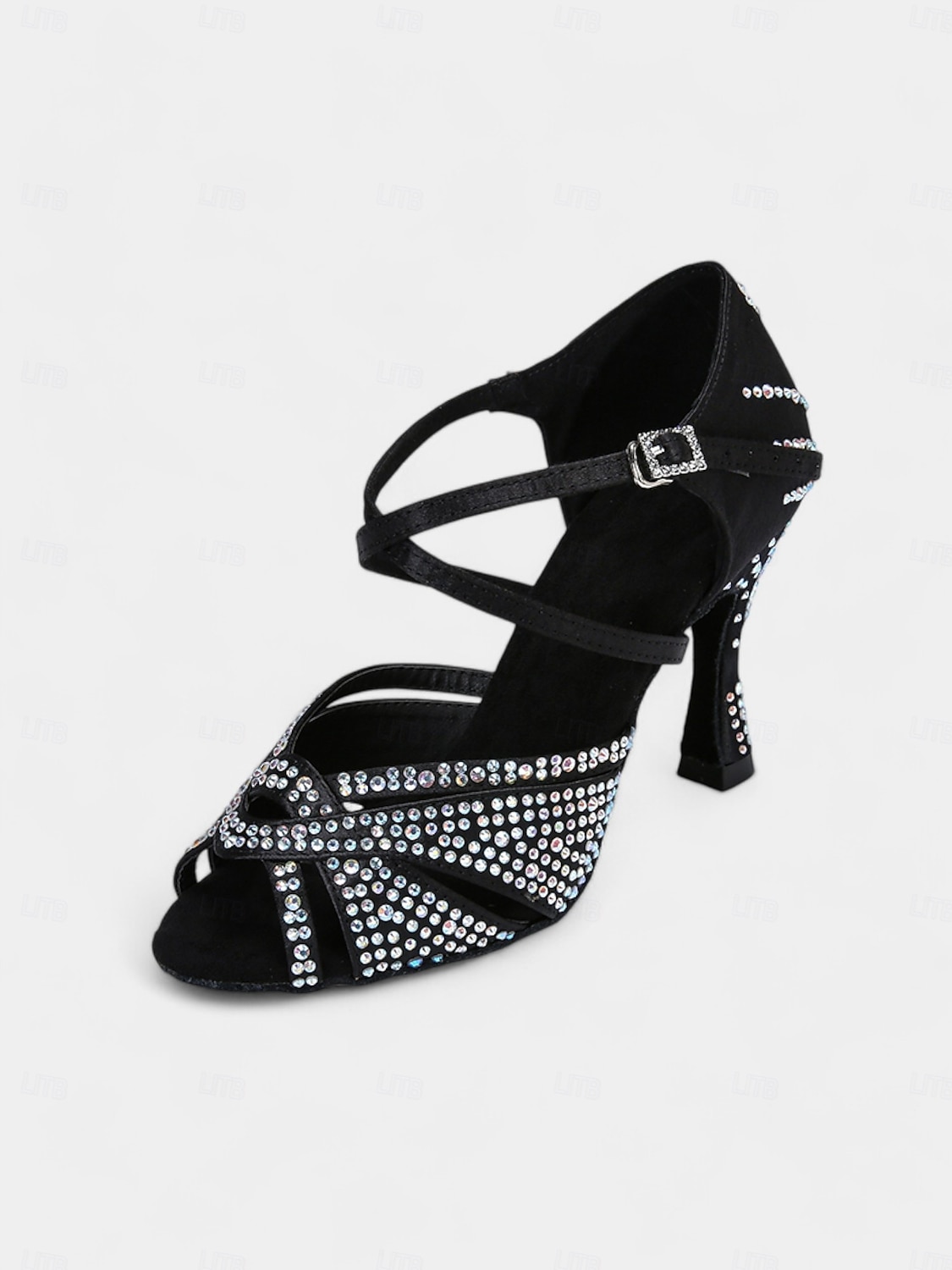 Escarpins de danse pour femmes en strass dorés avec brides croisées et semelle en daim – idéals pour les spectacles de danse de salon et de danse latine de 2025 ? $54.99 –P2