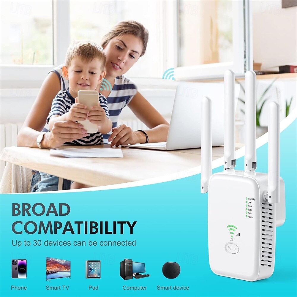 WLAN Repeater 1200 Mbit/s WLAN Amplifier WiFi Repeater Dual Band 5 GHz & 2.4 GHz WiFi Extender 2 Ethernet LAN/WAN Ports WPS with Repeater/Router/AP Mode 2025 - $39.99 –P2