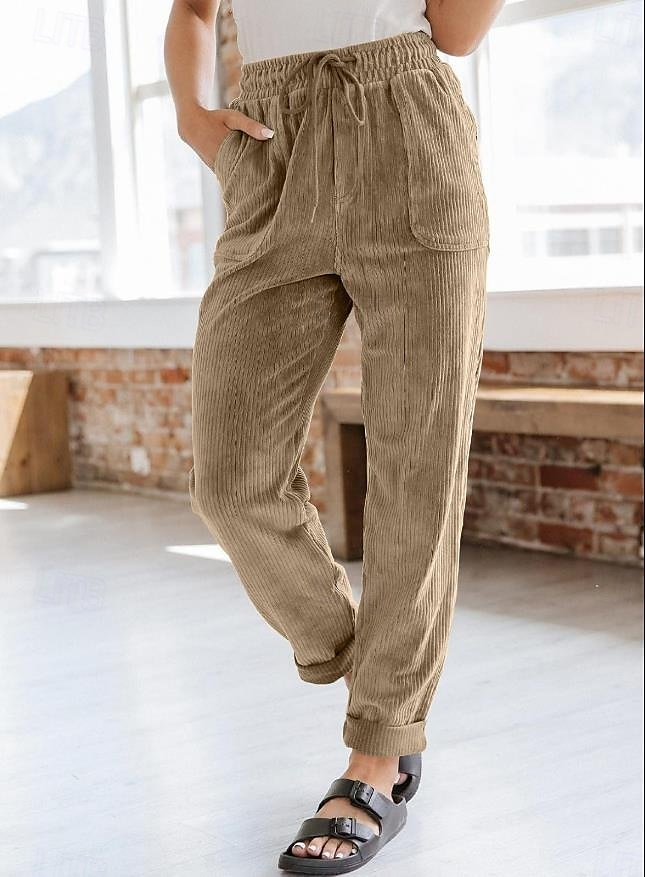 Women's Sweatpants Chinos Fashion Streetwear Full Length Medium Waist Plain Pocket Comfy Soft Comfortable Micro-elastic Outdoor Street Dark Brown Black Deep Blue Khaki Spring & Fall Loose Fit 2025 - $24.99 –P3