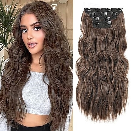 Ondulado Clipes Cabelo Sintético Longo Alongamento Com Presilha 4pçs Resistente ao Calor Mulheres de 2025 por $18.49 –P3
