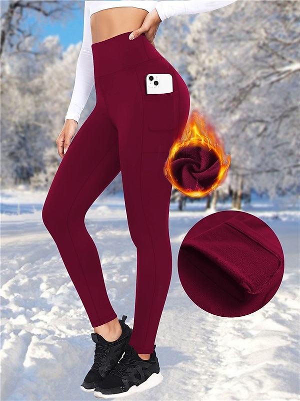 Femmes Pantalon de yoga Leggings doublés en polaire Leggings de yoga avec Poche Téléphone Taille haute Pilates Entraînement en salle Entraînement Collants Couleur Unie Noir Rouge Bordeaux Bleu Marine de 2026 ? $15.49 –P14