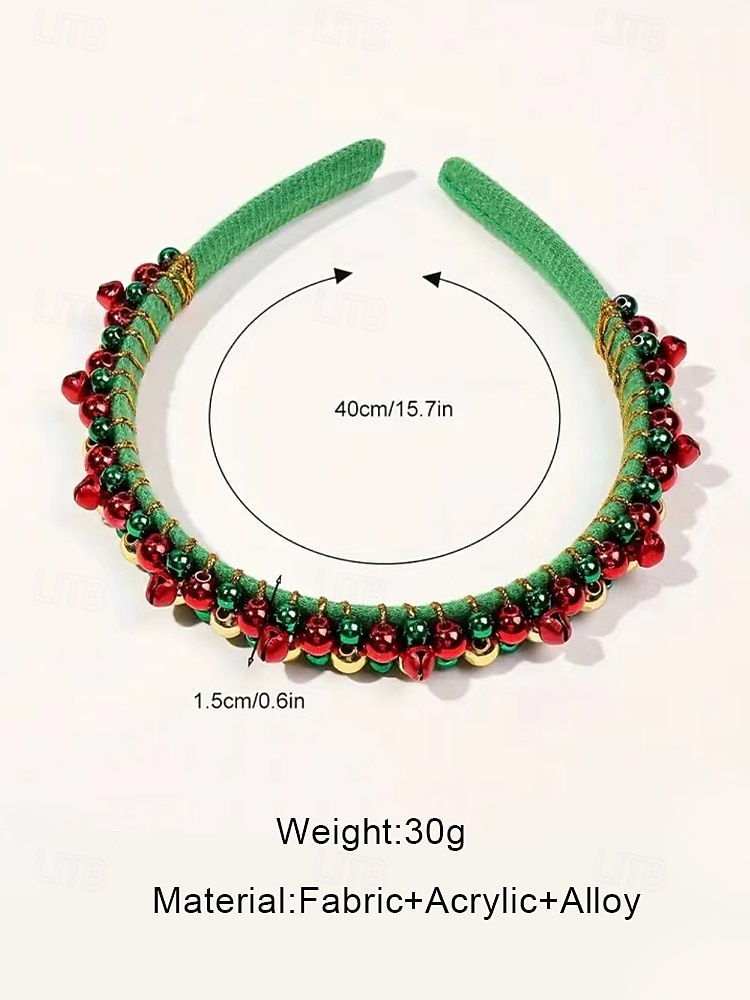 Feestelijke rode kersthoofdband voor dames met rode, groene en zilveren kralen - haaraccessoire voor de feestdagen en vieringen 2026 - $7.99 –P6
